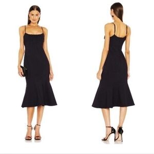 LIKELY Black Prina Midi Dress Zipper Back, Flared Hem, and Adjustable Straps